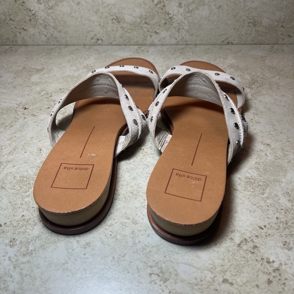 Dolce Vita Pacey Womens Slide Sandals Beige Studded Leather Size 10 EUC 2 Straps - Picture 4 of 8